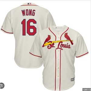 Majestic St Louis Cardinals Wong 16 Baseball Jersey Cream Red Size 44